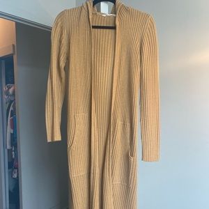 Knee length beige hooded cardigan